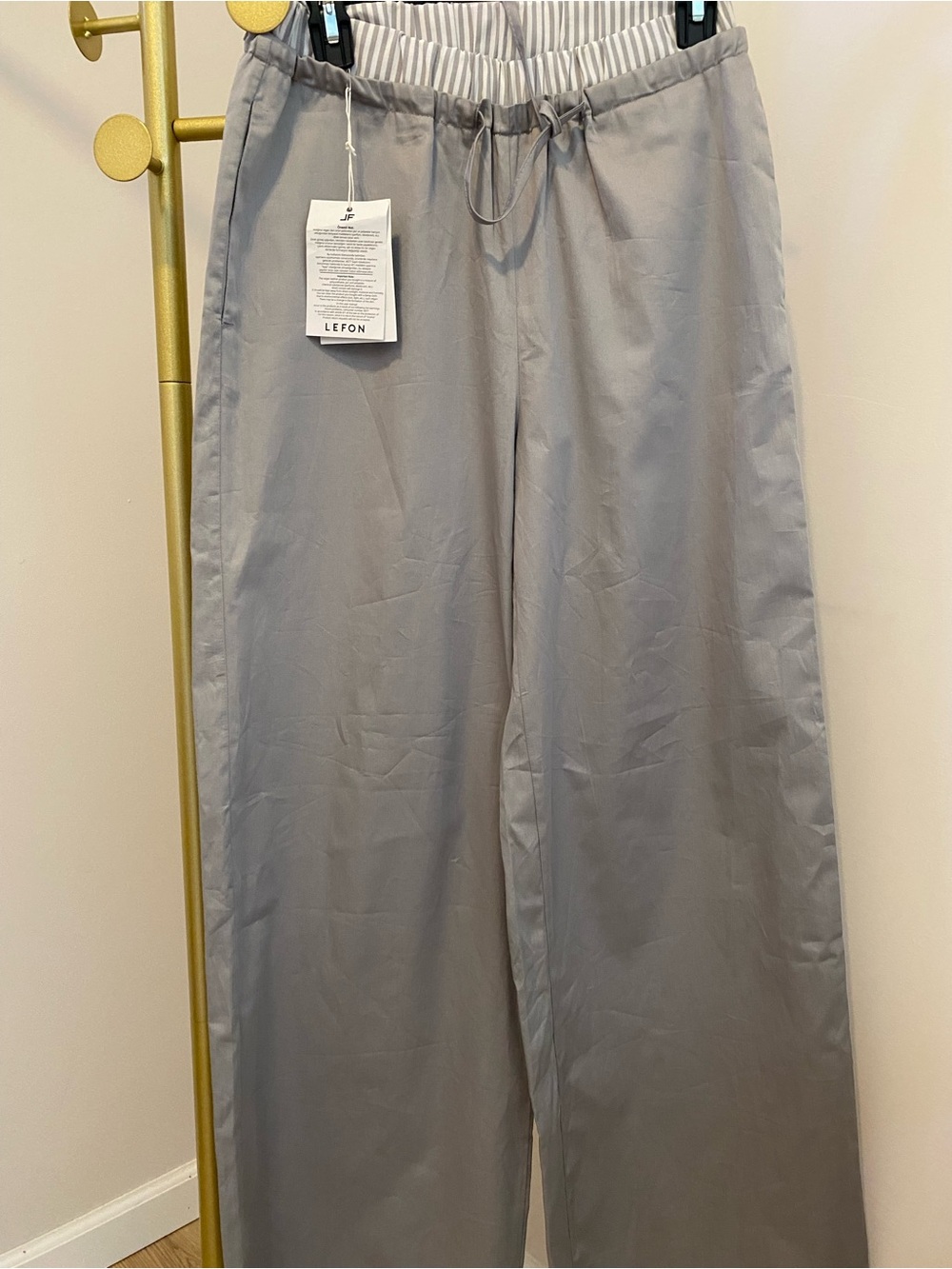 Lefton women’s Wide-Leg Drawstring Chinos — Light Gray 100% cotton